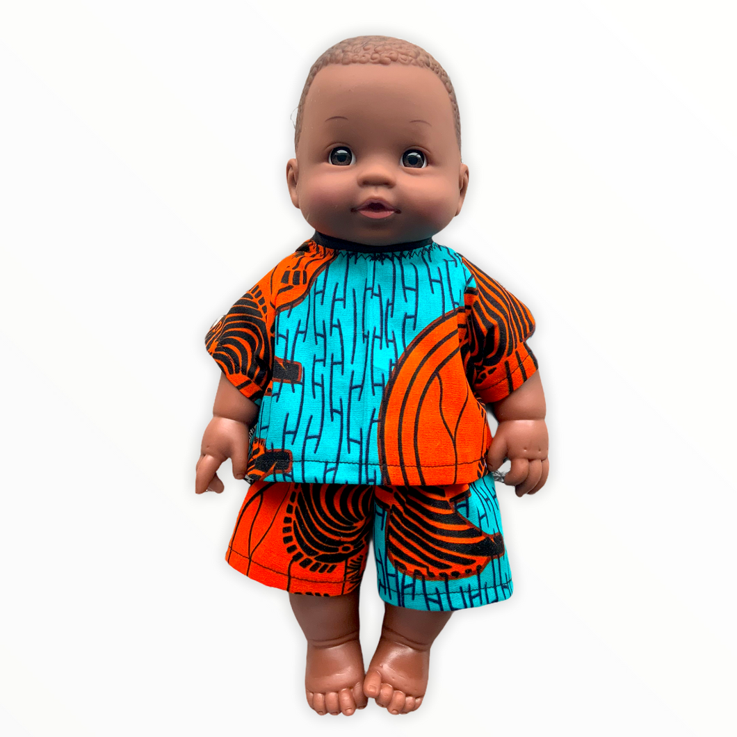 Khari African 12 inch boy doll in top and shorts - Zebra Sunset