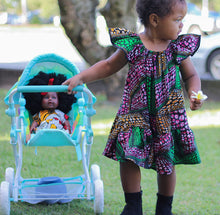 Load image into Gallery viewer, African print flutterby dress - Green Pink
