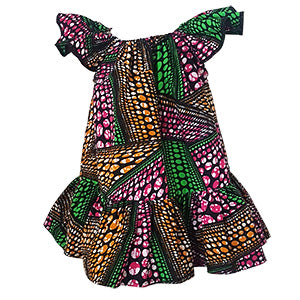 African print flutterby dress - Green Pink